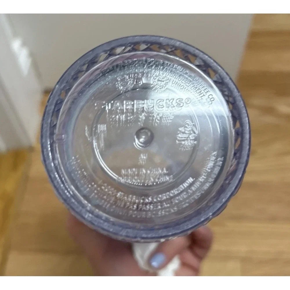 Starbucks White Iridescent‎  24oz Tumbler Winter Lid Straw Diamond Pattern Jewel